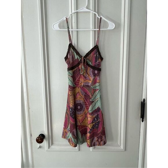 SHEIN multicolor orange pink green maroon floral slip dress with lace XS - Picture 1 of 3